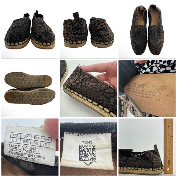 TOMS (8.5) Womens Brown Jacquard Floral Lace Espadrille Slip On Flats - Picture 13 of 13